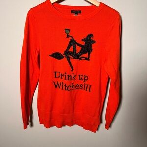 Verve Ami Vibrant Orange "Drink‎ Up Witches" Graphic Sweater
